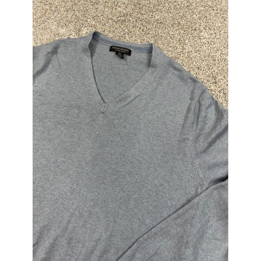 Banana Republic Mens XL Gray Silk Cotton Cashmere Luxury Blend V-Neck #0871